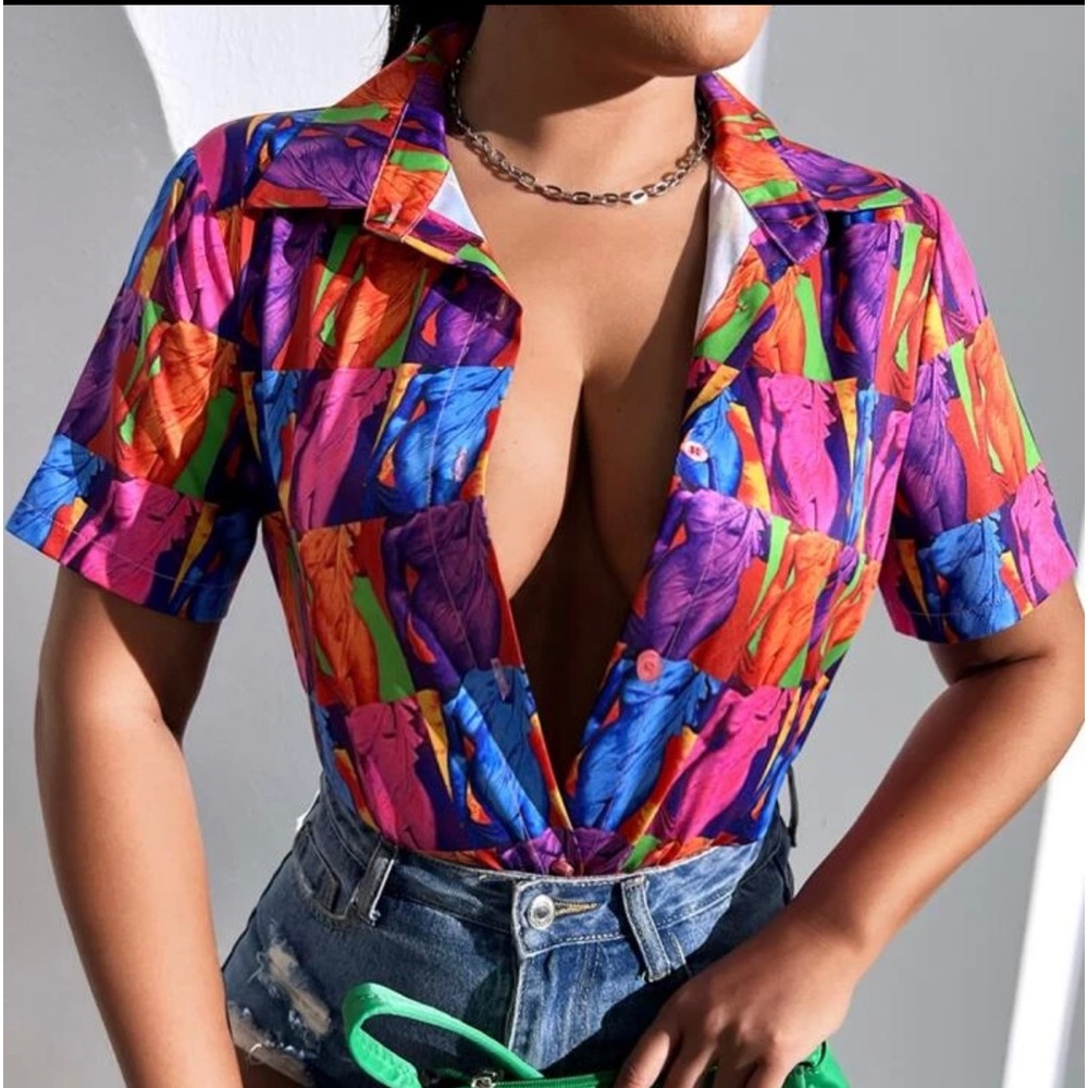 SHEIN SXY Allover Figure Graphic Button Up Shirt